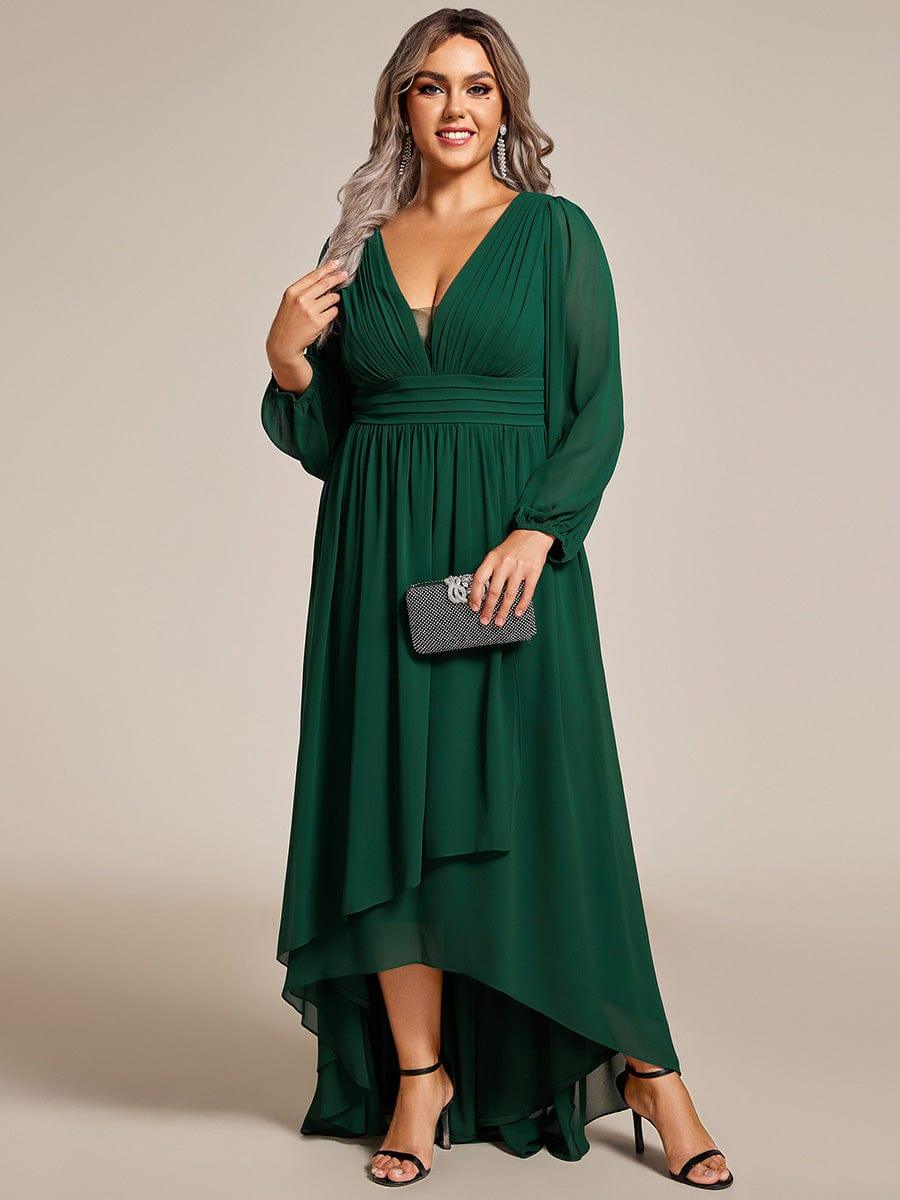 Dreamy Plus Size V-Neck A-Line Chiffon Bridesmaid Dress with Long Sleeves
