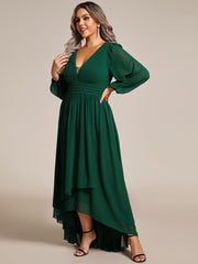 Dreamy Plus Size V-Neck A-Line Chiffon Bridesmaid Dress with Long Sleeves