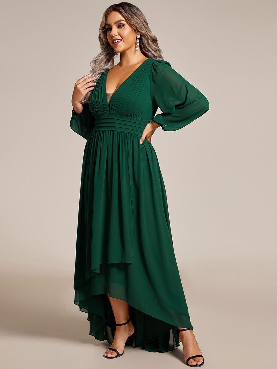 Dreamy Plus Size V-Neck A-Line Chiffon Bridesmaid Dress with Long Sleeves