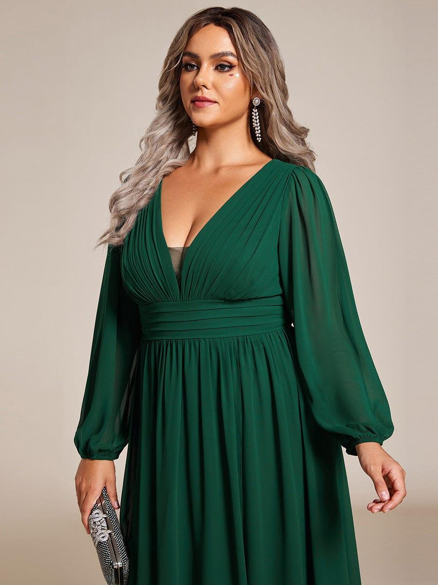 Dreamy Plus Size V-Neck A-Line Chiffon Bridesmaid Dress with Long Sleeves