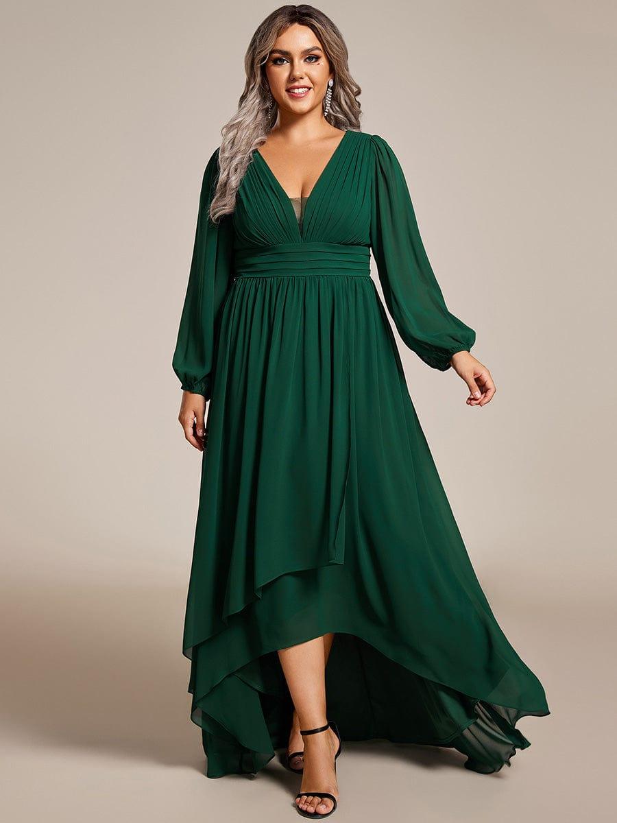 Dreamy Plus Size V-Neck A-Line Chiffon Bridesmaid Dress with Long Sleeves