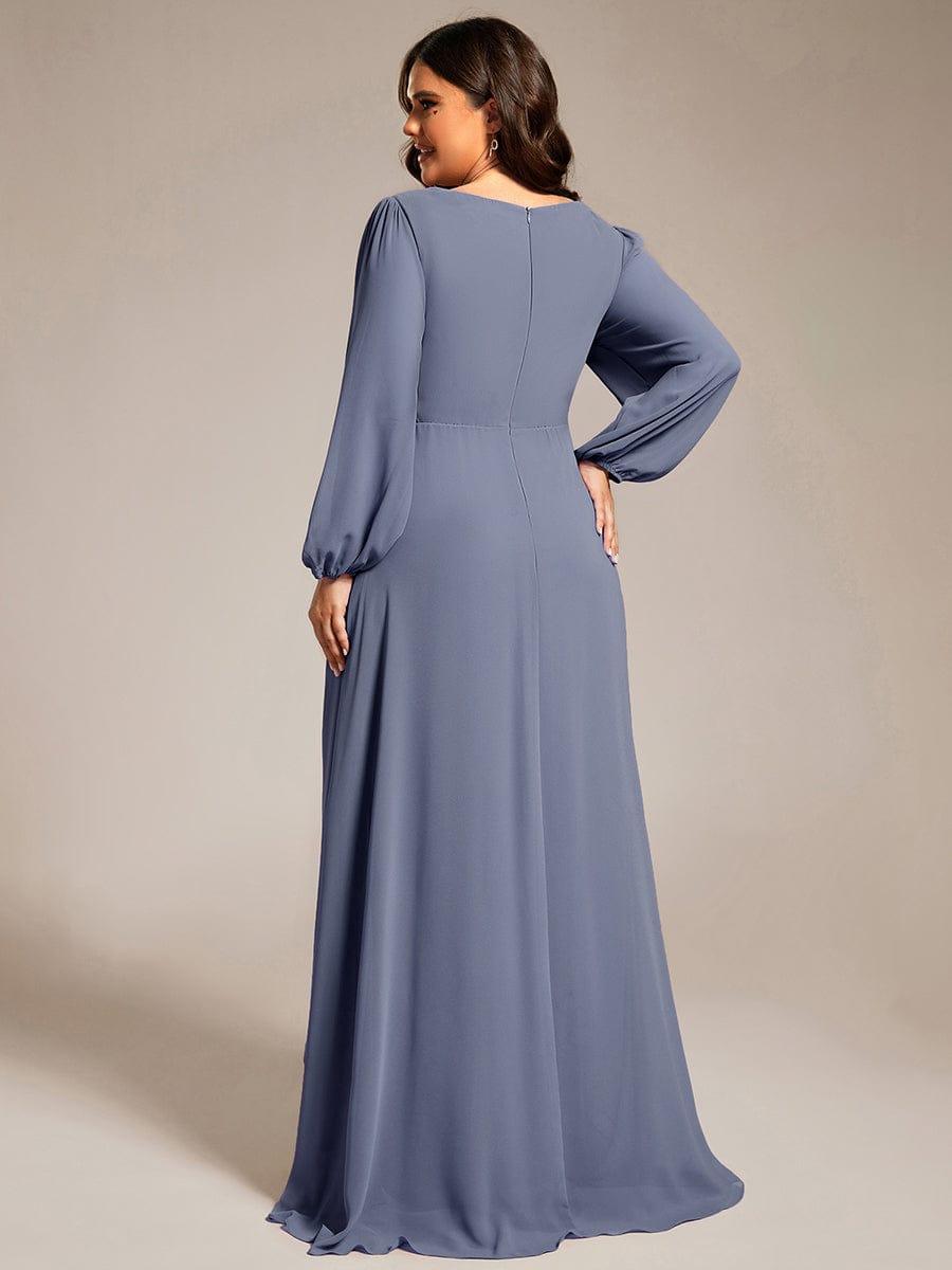 Dreamy Plus Size V-Neck A-Line Chiffon Bridesmaid Dress with Long Sleeves