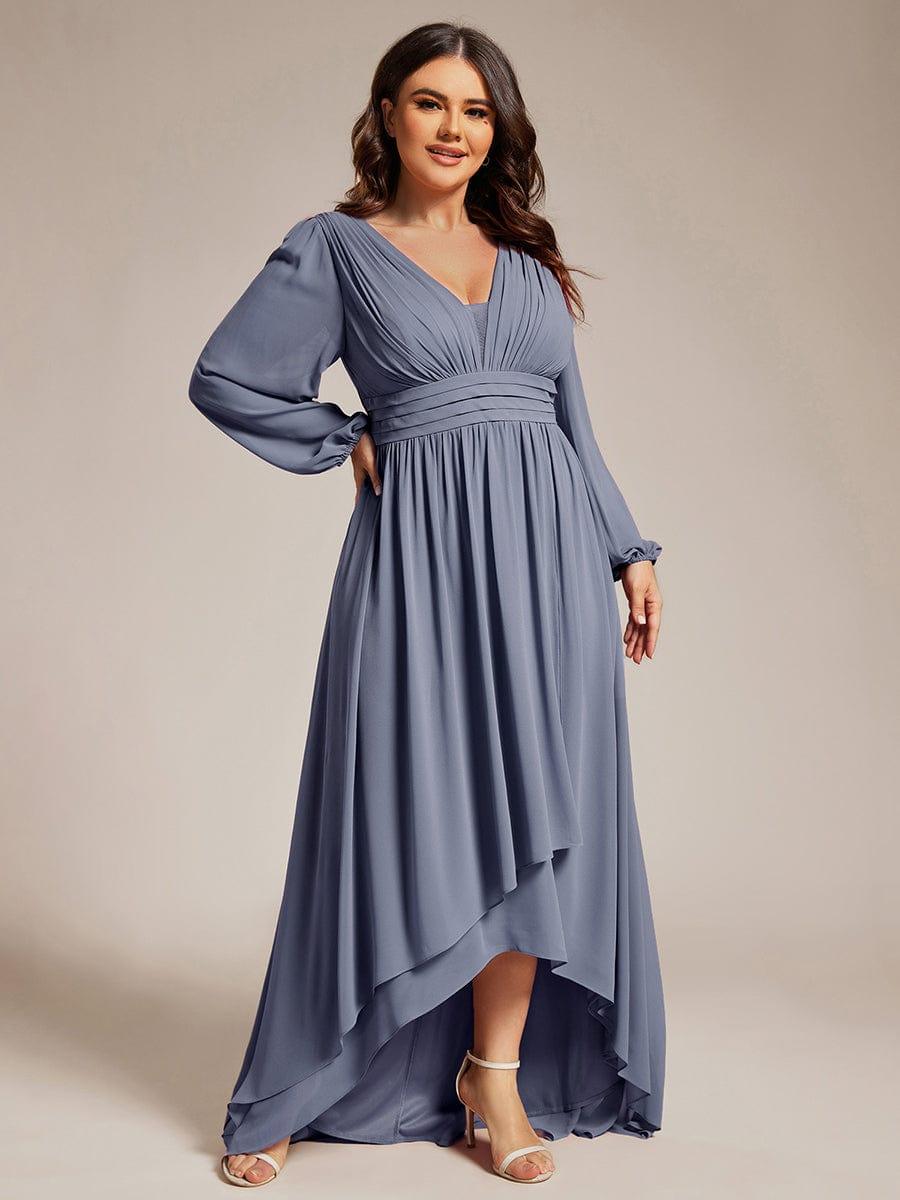 Dreamy Plus Size V-Neck A-Line Chiffon Bridesmaid Dress with Long Sleeves