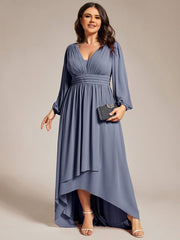 Dreamy Plus Size V-Neck A-Line Chiffon Bridesmaid Dress with Long Sleeves