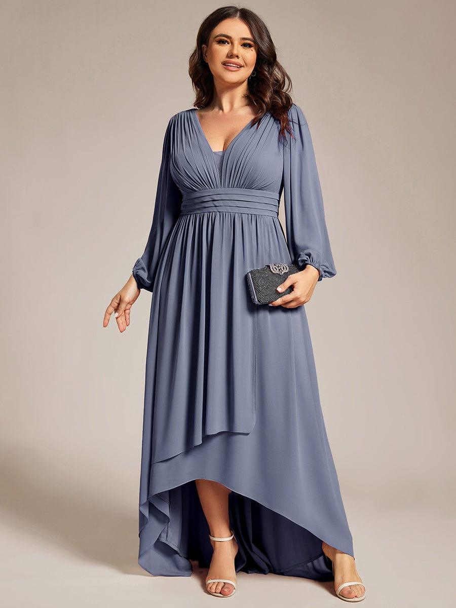 Dreamy Plus Size V-Neck A-Line Chiffon Bridesmaid Dress with Long Sleeves