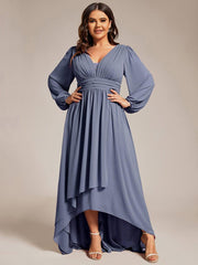 Dreamy Plus Size V-Neck A-Line Chiffon Bridesmaid Dress with Long Sleeves