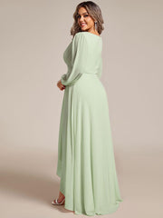 Dreamy Plus Size V-Neck A-Line Chiffon Bridesmaid Dress with Long Sleeves