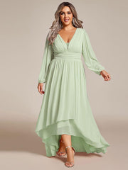 Dreamy Plus Size V-Neck A-Line Chiffon Bridesmaid Dress with Long Sleeves