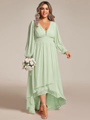 Dreamy Plus Size V-Neck A-Line Chiffon Bridesmaid Dress with Long Sleeves