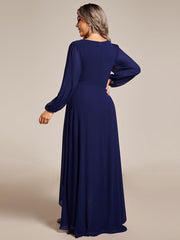 Dreamy Plus Size V-Neck A-Line Chiffon Bridesmaid Dress with Long Sleeves