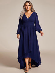 Dreamy Plus Size V-Neck A-Line Chiffon Bridesmaid Dress with Long Sleeves