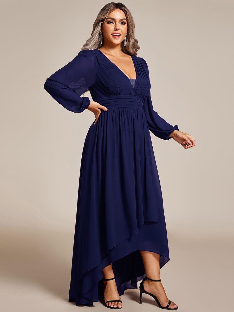 Dreamy Plus Size V-Neck A-Line Chiffon Bridesmaid Dress with Long Sleeves