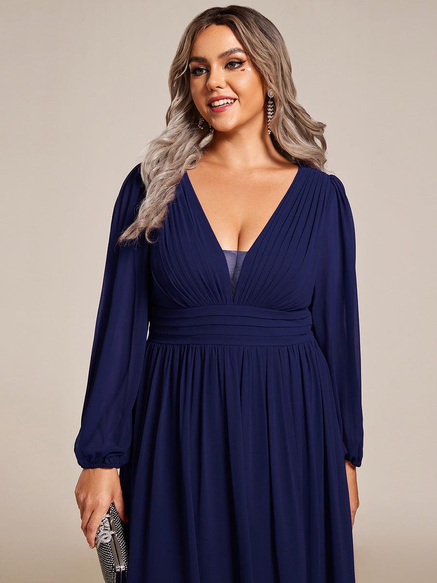 Dreamy Plus Size V-Neck A-Line Chiffon Bridesmaid Dress with Long Sleeves