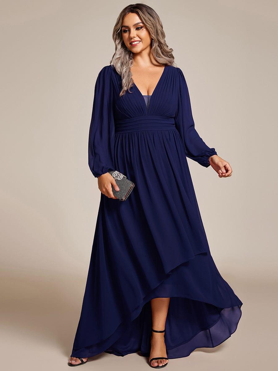Dreamy Plus Size V-Neck A-Line Chiffon Bridesmaid Dress with Long Sleeves