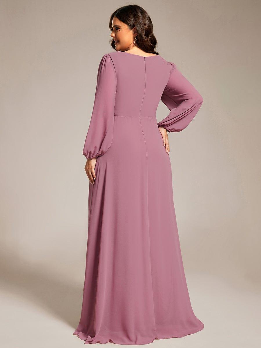 Dreamy Plus Size V-Neck A-Line Chiffon Bridesmaid Dress with Long Sleeves