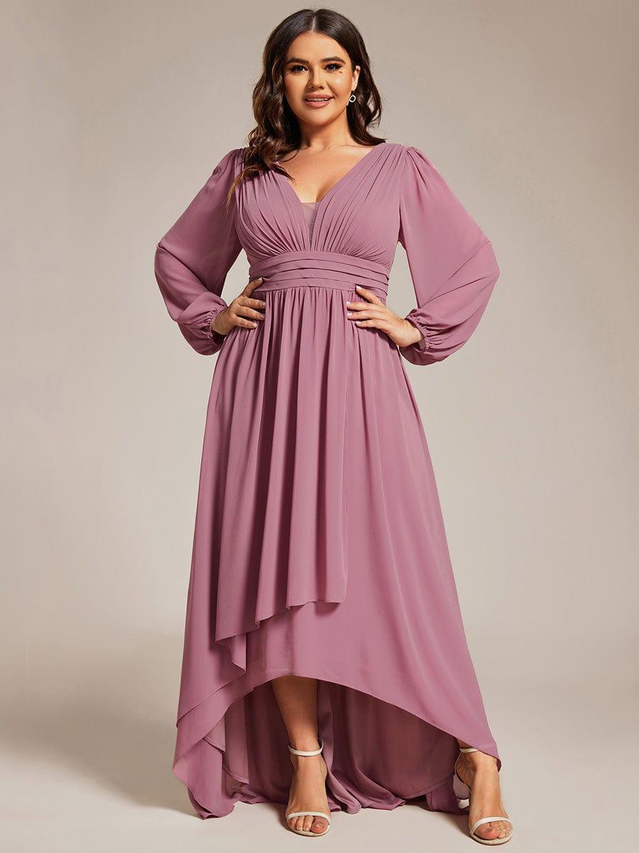 Dreamy Plus Size V-Neck A-Line Chiffon Bridesmaid Dress with Long Sleeves