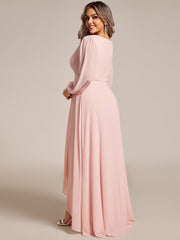 Dreamy Plus Size V-Neck A-Line Chiffon Bridesmaid Dress with Long Sleeves