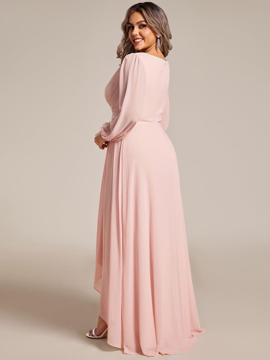 Dreamy Plus Size V-Neck A-Line Chiffon Bridesmaid Dress with Long Sleeves