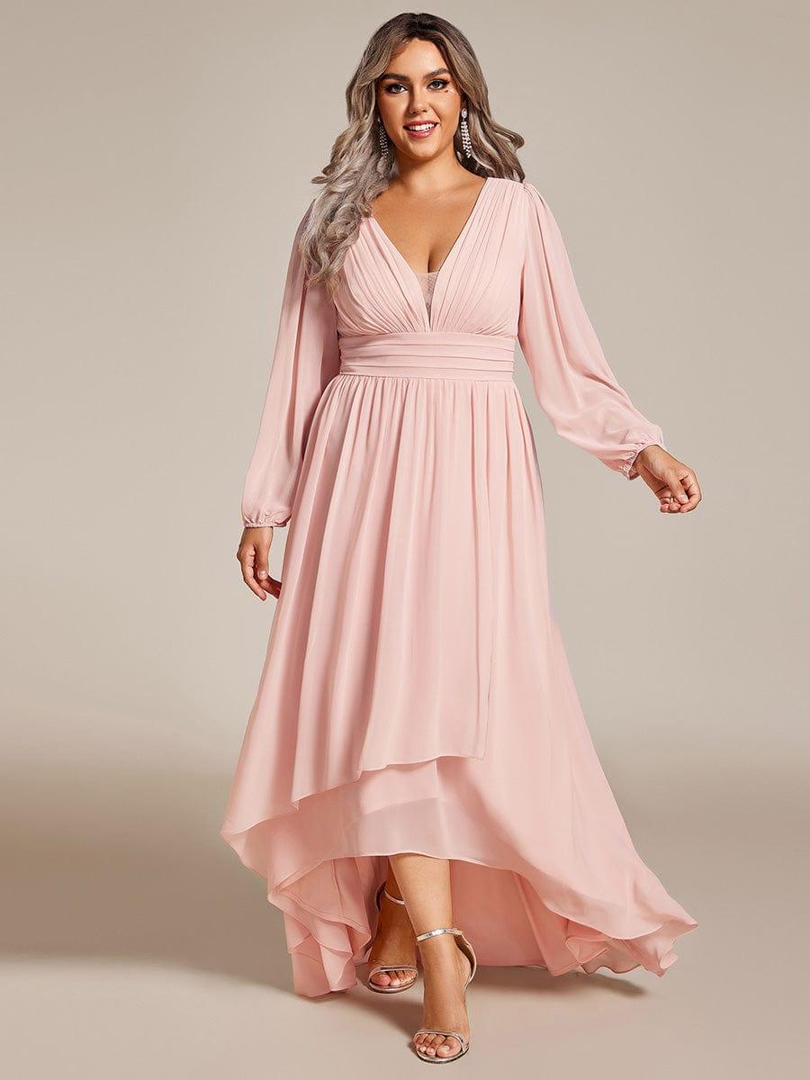 Dreamy Plus Size V-Neck A-Line Chiffon Bridesmaid Dress with Long Sleeves