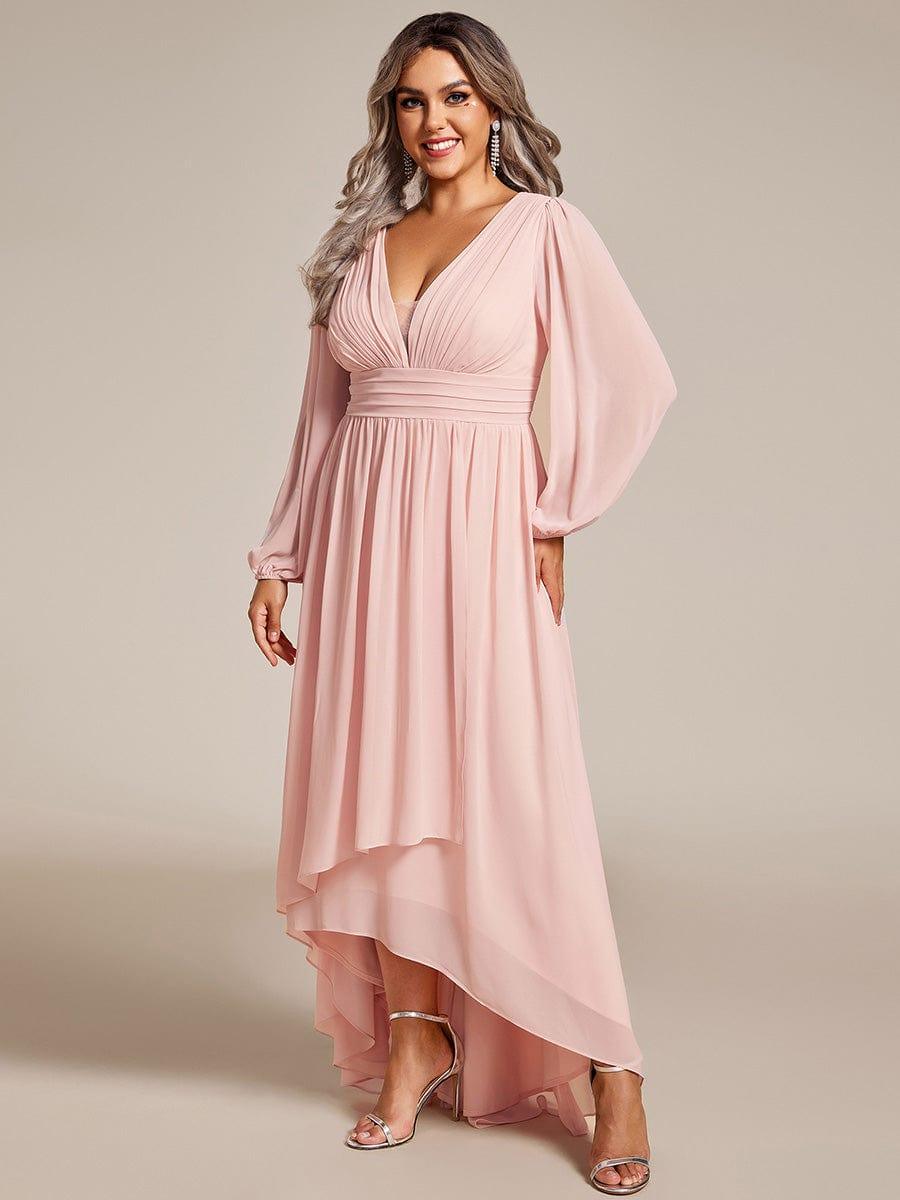 Dreamy Plus Size V-Neck A-Line Chiffon Bridesmaid Dress with Long Sleeves
