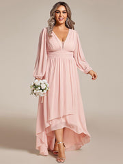 Dreamy Plus Size V-Neck A-Line Chiffon Bridesmaid Dress with Long Sleeves