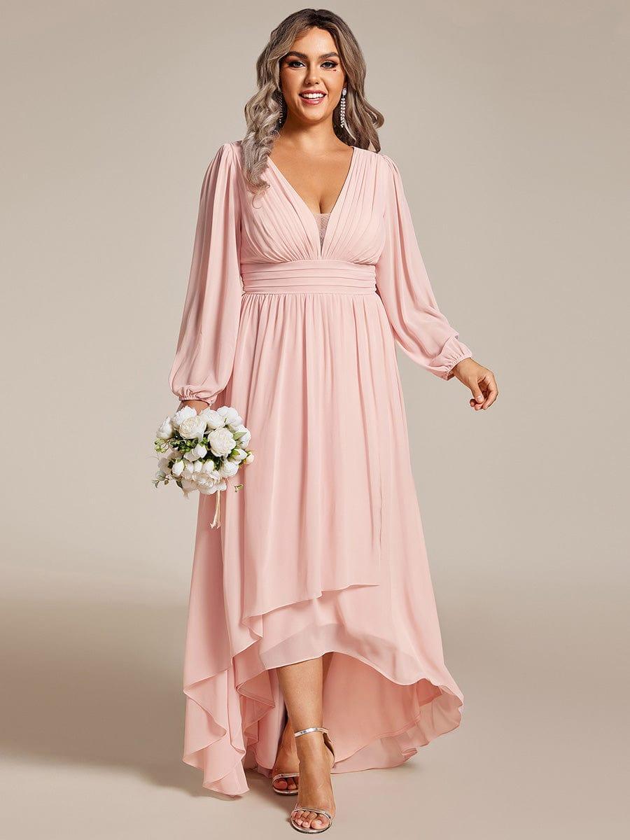 Dreamy Plus Size V-Neck A-Line Chiffon Bridesmaid Dress with Long Sleeves