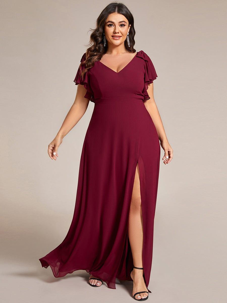 Glamorous Short Sleeves V-Neck A-Line Chiffon Bridesmaid Dress