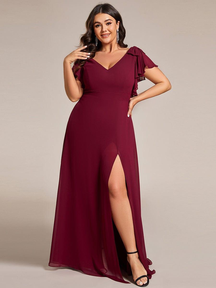 Elegant Plus Size Split Front A-Line Chiffon Bridesmaid Dress
