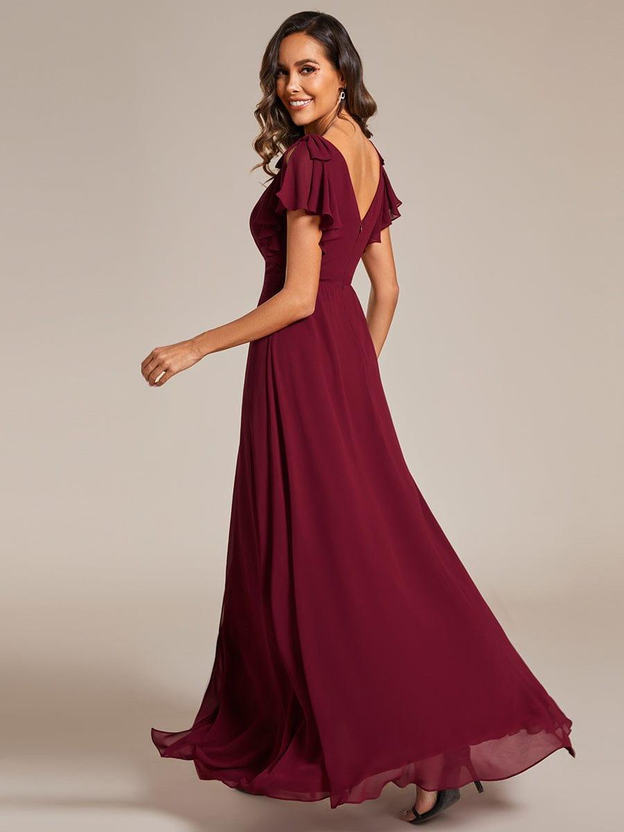 Glamorous Short Sleeves V-Neck A-Line Chiffon Bridesmaid Dress