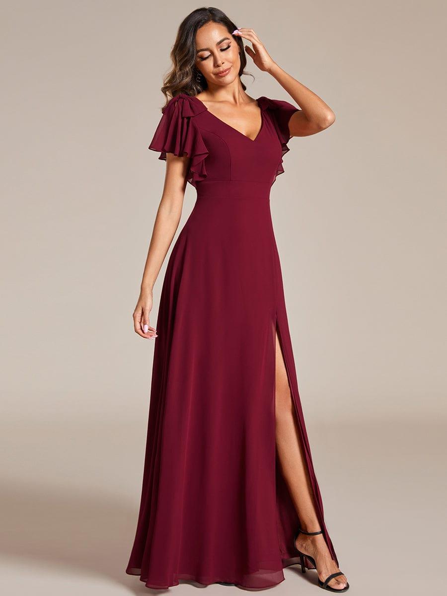 Glamorous Short Sleeves V-Neck A-Line Chiffon Bridesmaid Dress