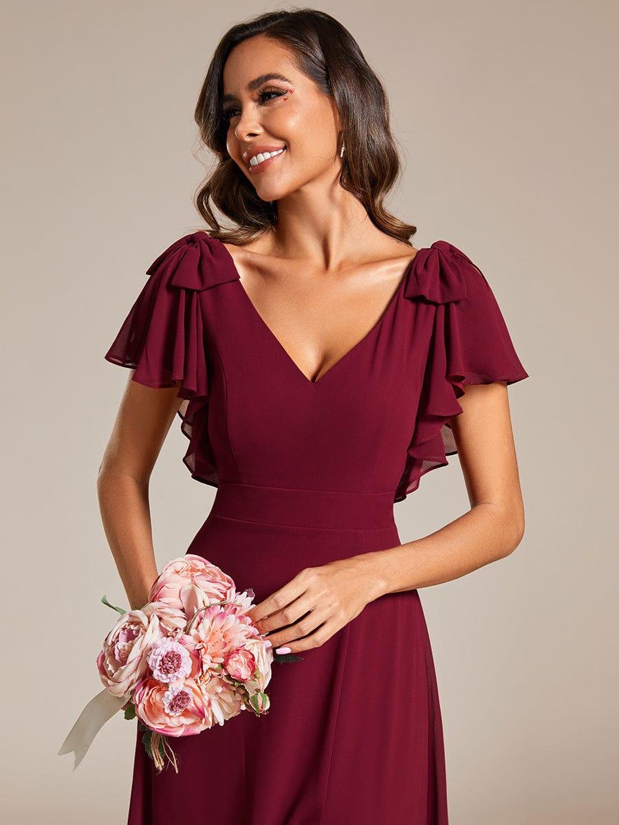 Glamorous Short Sleeves V-Neck A-Line Chiffon Bridesmaid Dress