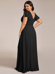Glamorous Short Sleeves V-Neck A-Line Chiffon Bridesmaid Dress