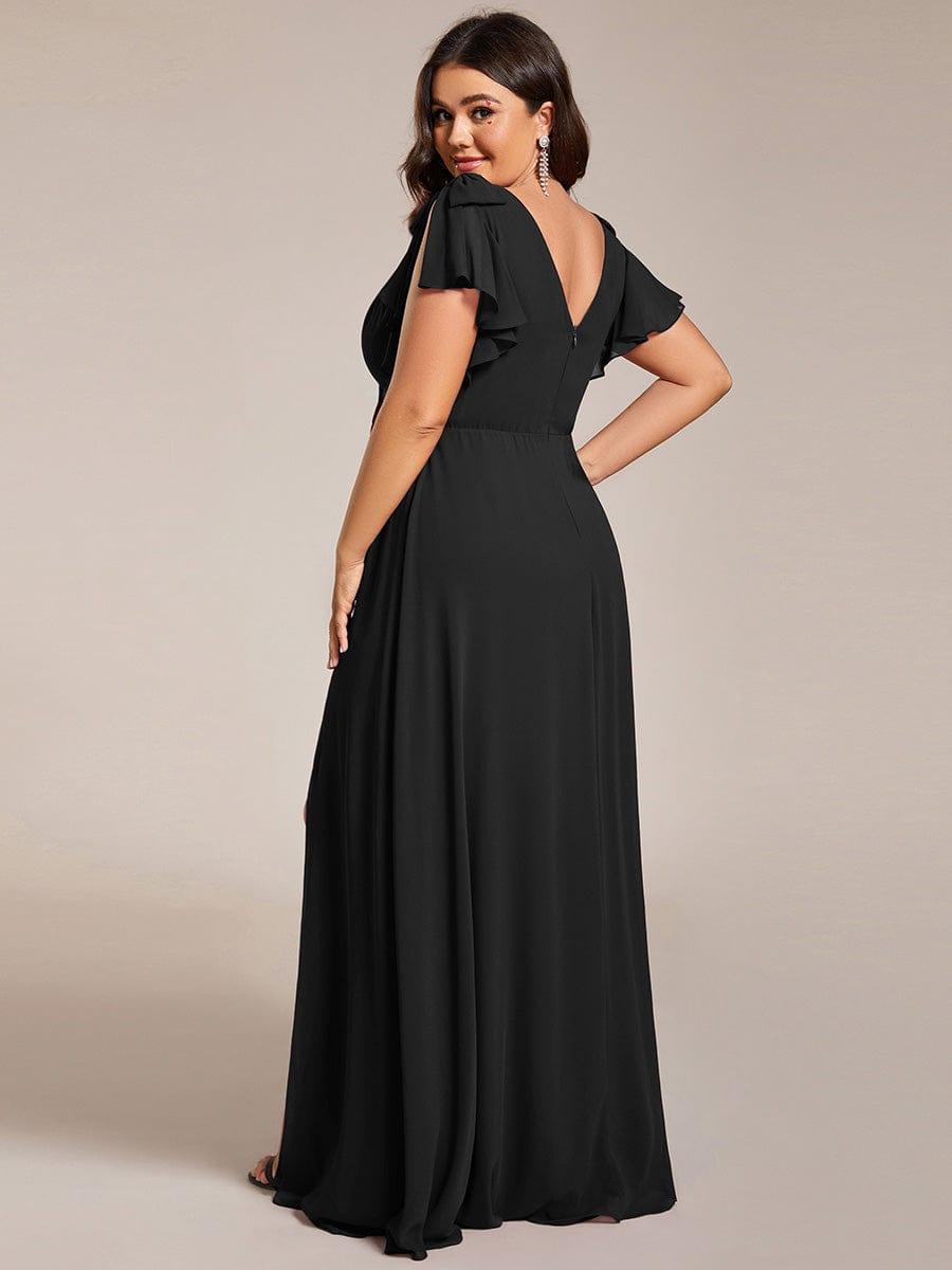 Glamorous Short Sleeves V-Neck A-Line Chiffon Bridesmaid Dress
