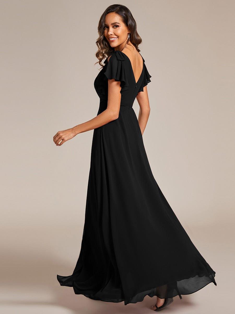 Glamorous Short Sleeves V-Neck A-Line Chiffon Bridesmaid Dress