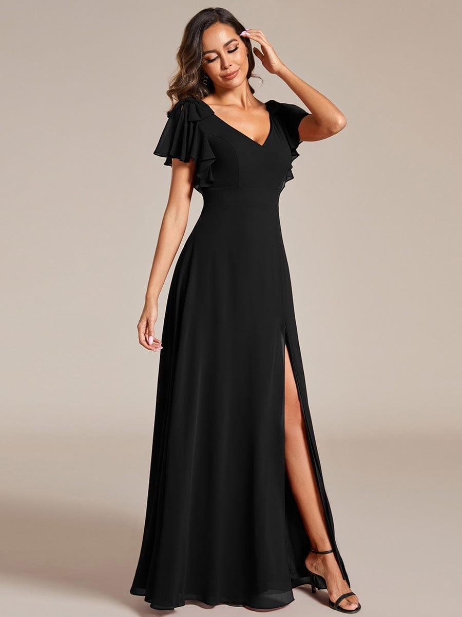 Glamorous Short Sleeves V-Neck A-Line Chiffon Bridesmaid Dress