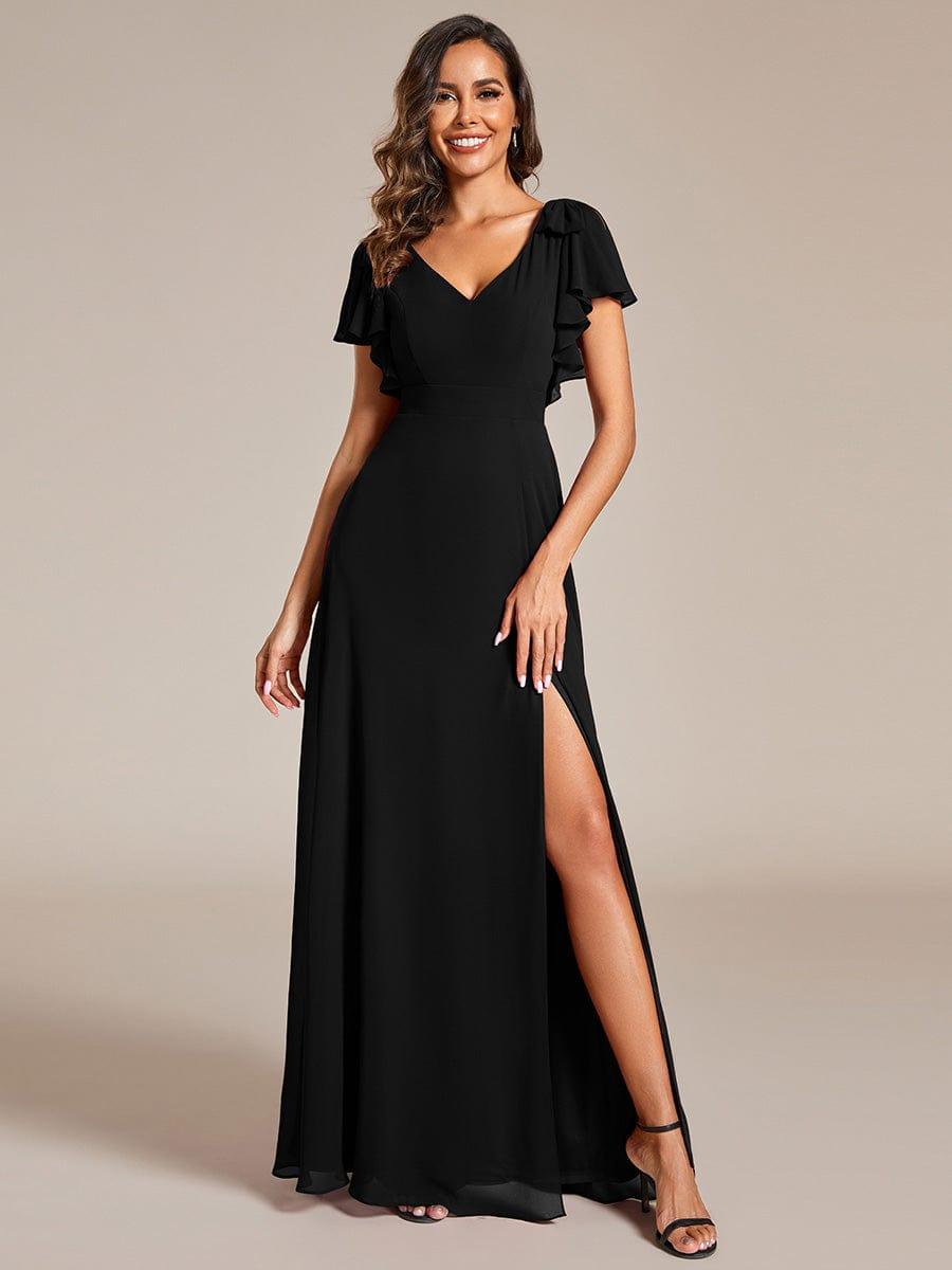 Glamorous Short Sleeves V-Neck A-Line Chiffon Bridesmaid Dress