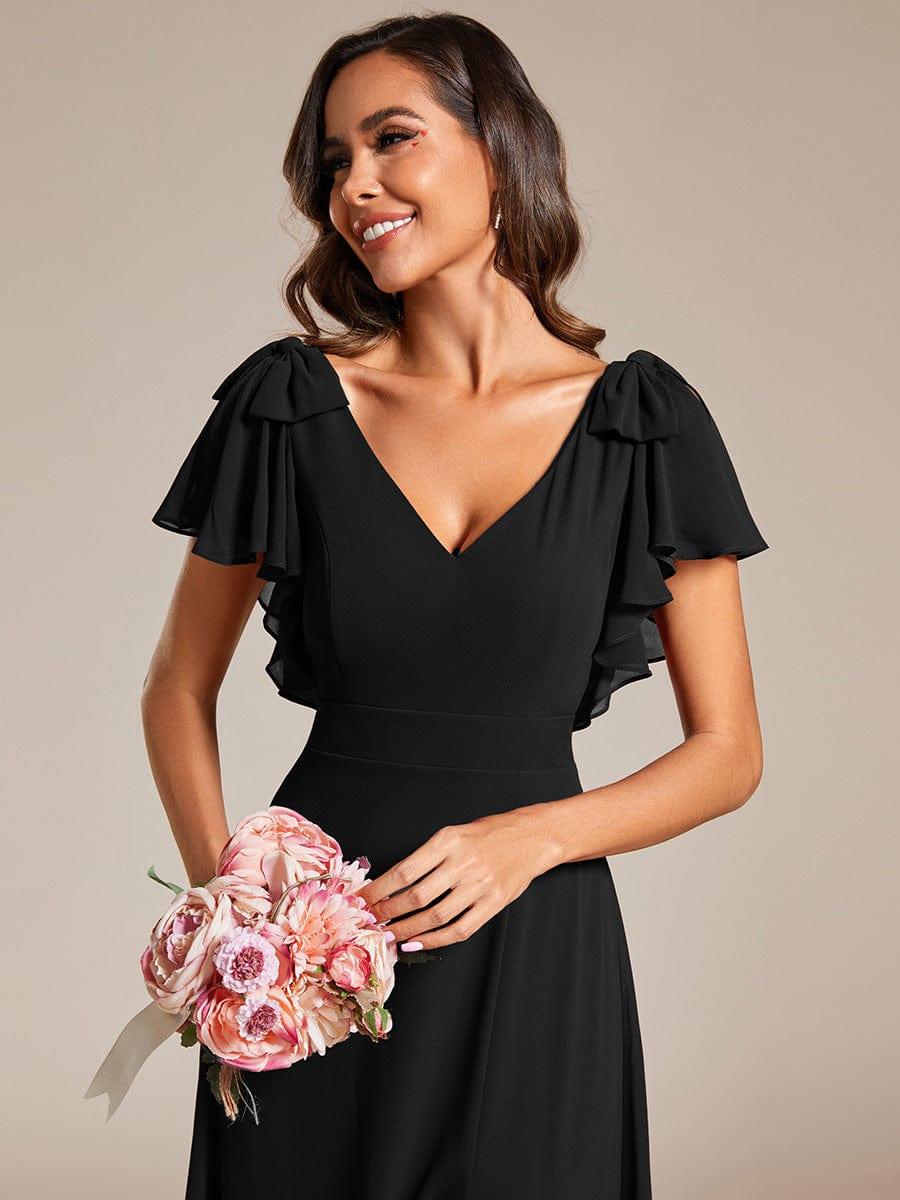 Glamorous Short Sleeves V-Neck A-Line Chiffon Bridesmaid Dress