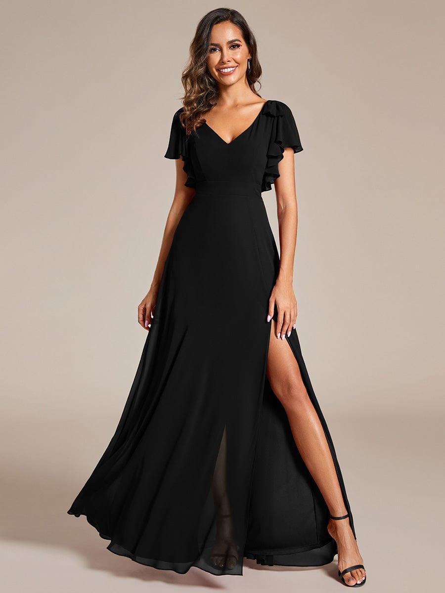 Glamorous Short Sleeves V-Neck A-Line Chiffon Bridesmaid Dress