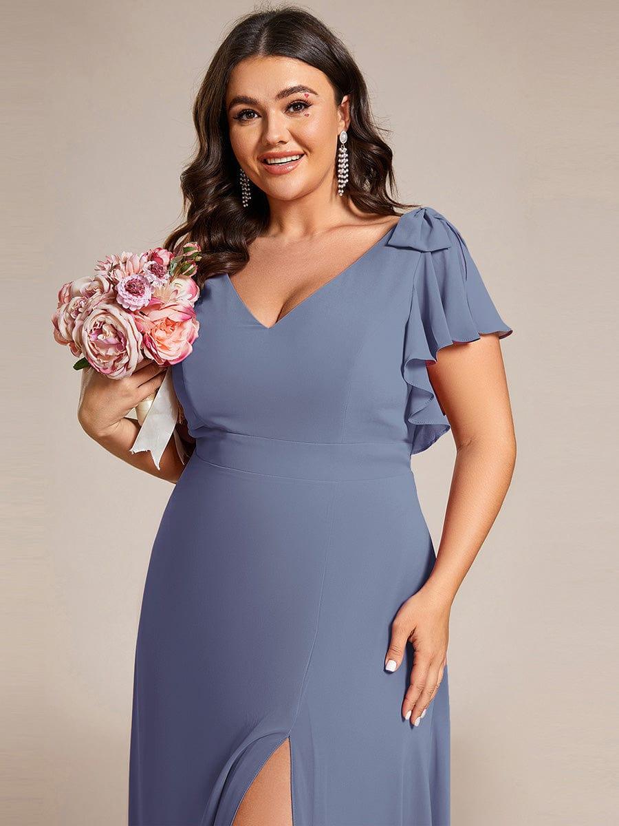 Glamorous Short Sleeves V-Neck A-Line Chiffon Bridesmaid Dress