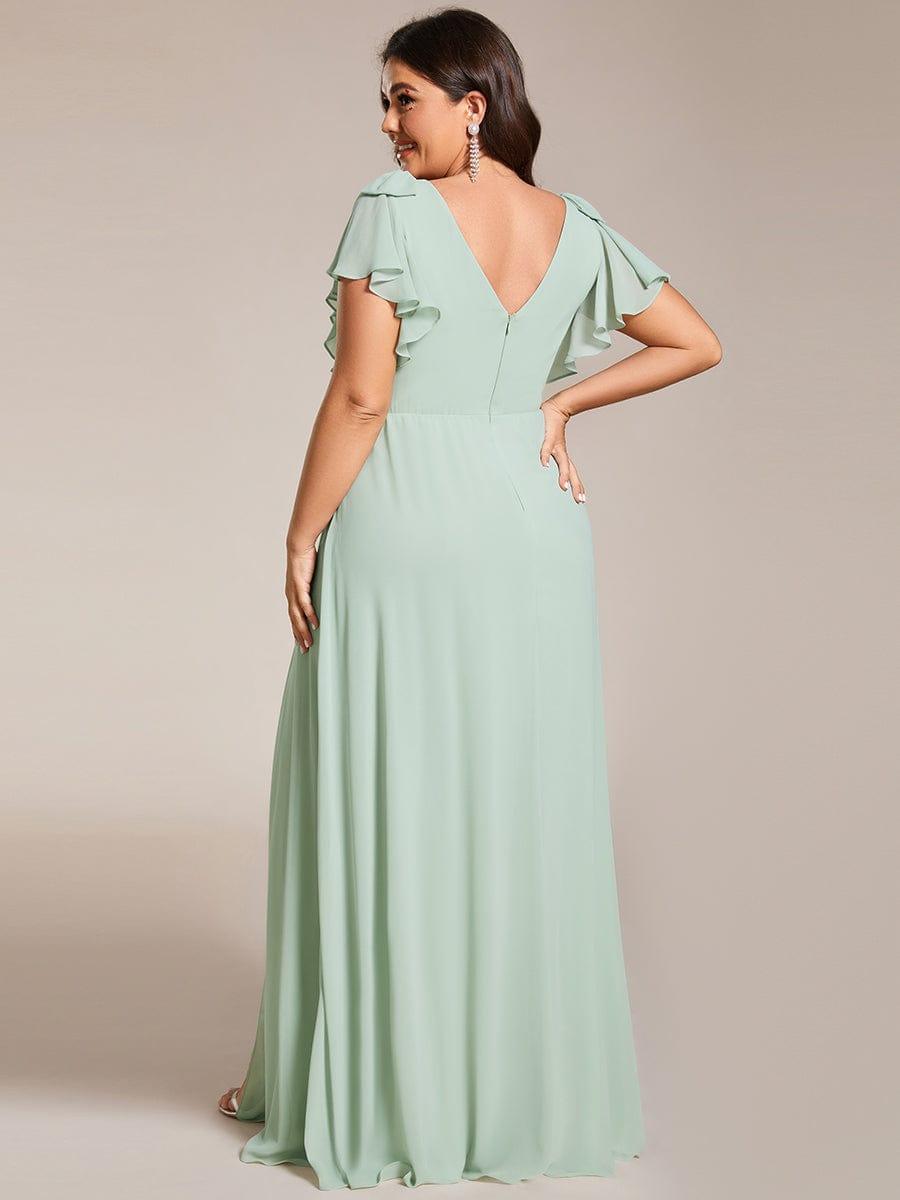 Glamorous Short Sleeves V-Neck A-Line Chiffon Bridesmaid Dress