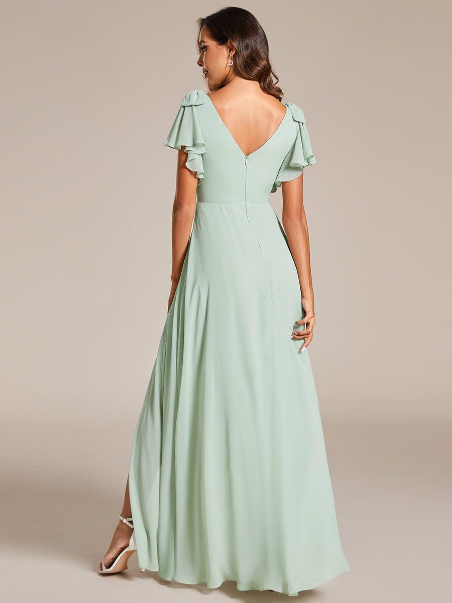 Glamorous Short Sleeves V-Neck A-Line Chiffon Bridesmaid Dress
