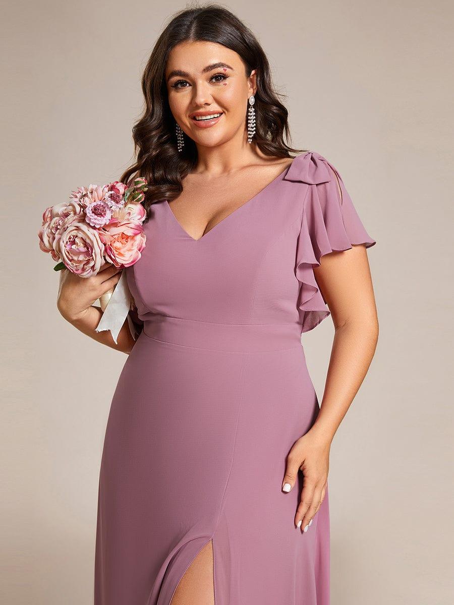 Elegant Plus Size Split Front A-Line Chiffon Bridesmaid Dress