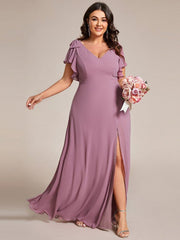 Elegant Plus Size Split Front A-Line Chiffon Bridesmaid Dress