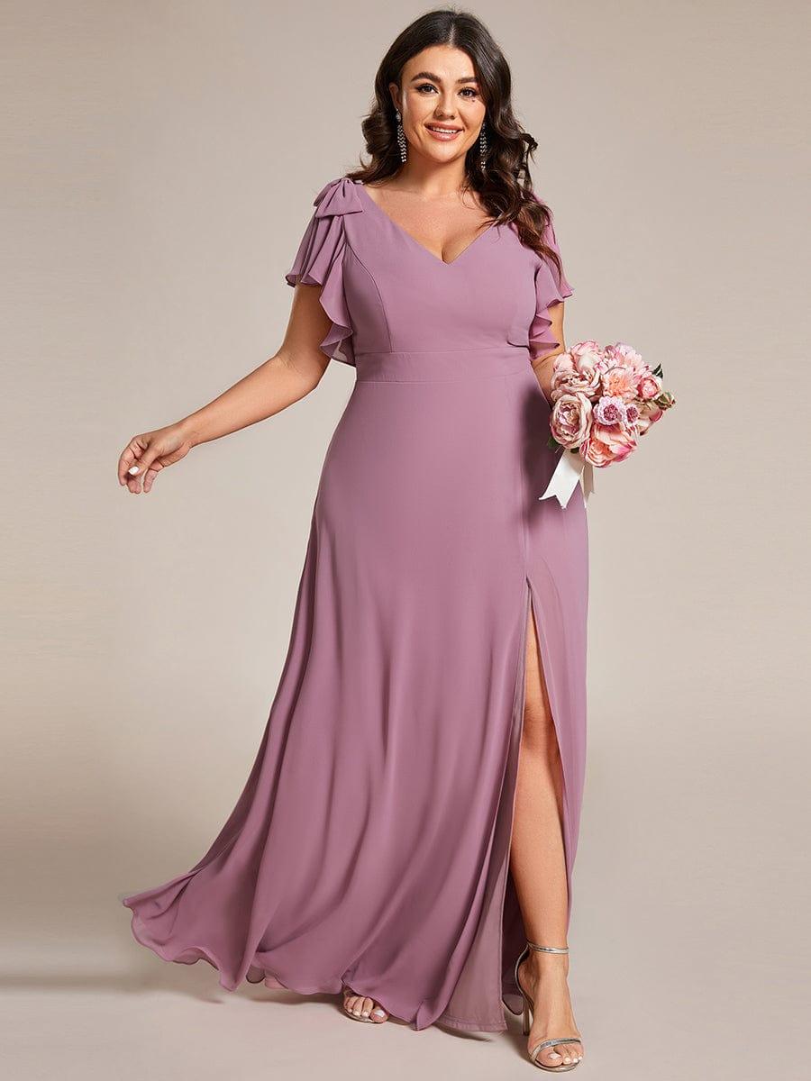 Elegant Plus Size Split Front A-Line Chiffon Bridesmaid Dress