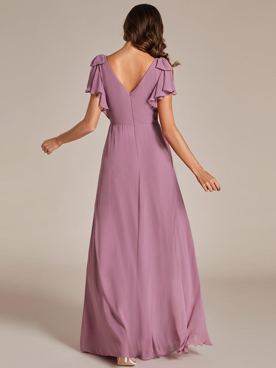 Glamorous Short Sleeves V-Neck A-Line Chiffon Bridesmaid Dress