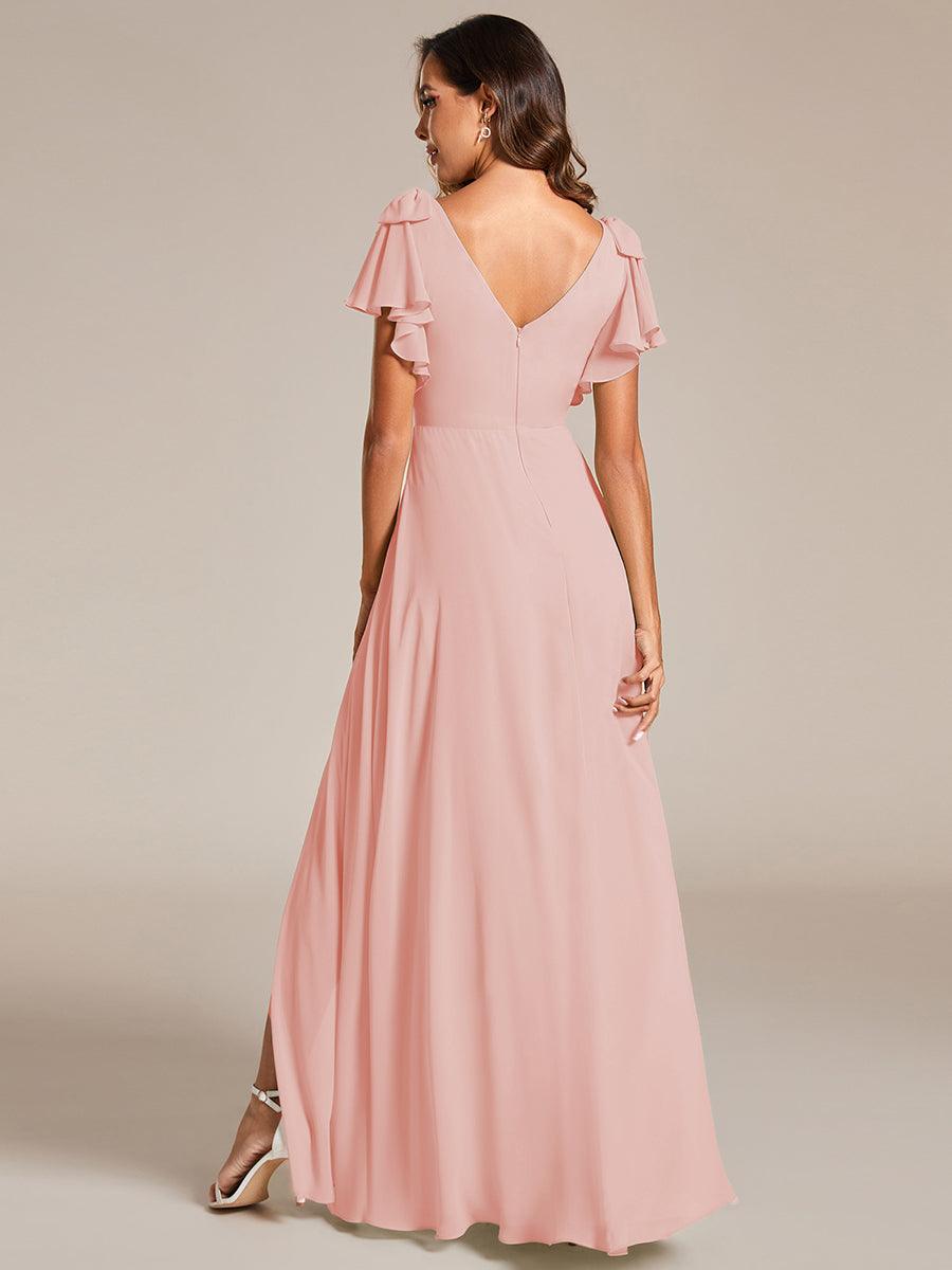 Glamorous Short Sleeves V-Neck A-Line Chiffon Bridesmaid Dress