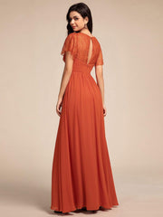 Glamorous Flutter Sleeves A-Line Chiffon Lace Maxi Bridesmaid Dress