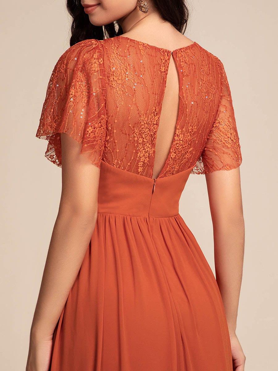 Glamorous Flutter Sleeves A-Line Chiffon Lace Maxi Bridesmaid Dress