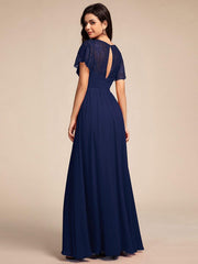 Glamorous Flutter Sleeves A-Line Chiffon Lace Maxi Bridesmaid Dress