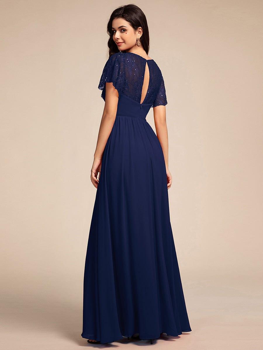 Glamorous Flutter Sleeves A-Line Chiffon Lace Maxi Bridesmaid Dress